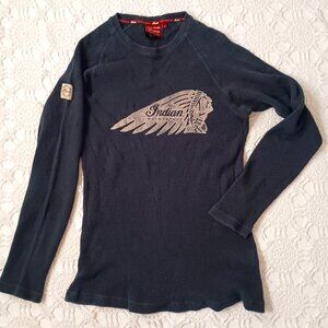 Indian Motorcycles Thermal T Shirt Long Sleeve Navy Blue Biker Waffle Medium Men